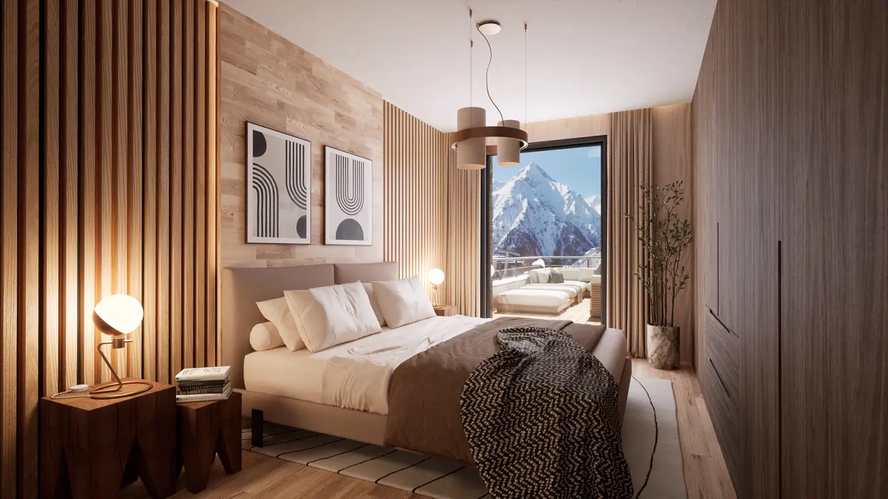 Chambre avec vue sur un sommet enneigé
